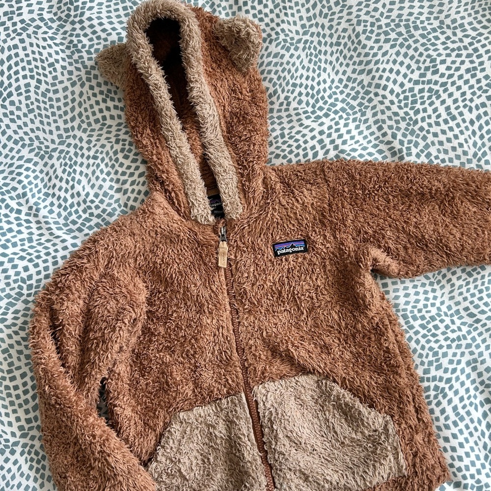 Patagonia Tan Fleece Hoodie with Bear Ears